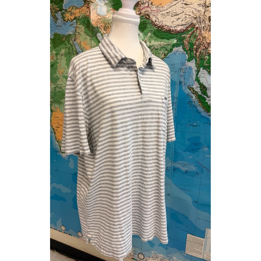 Vineyard Vines Mens XL Grey White Striped Pima Cotton Classic Fit Polo Shirt